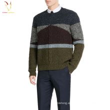 Suéter multicolor de lana merino con cuello redondo y tejido de punto para hombres